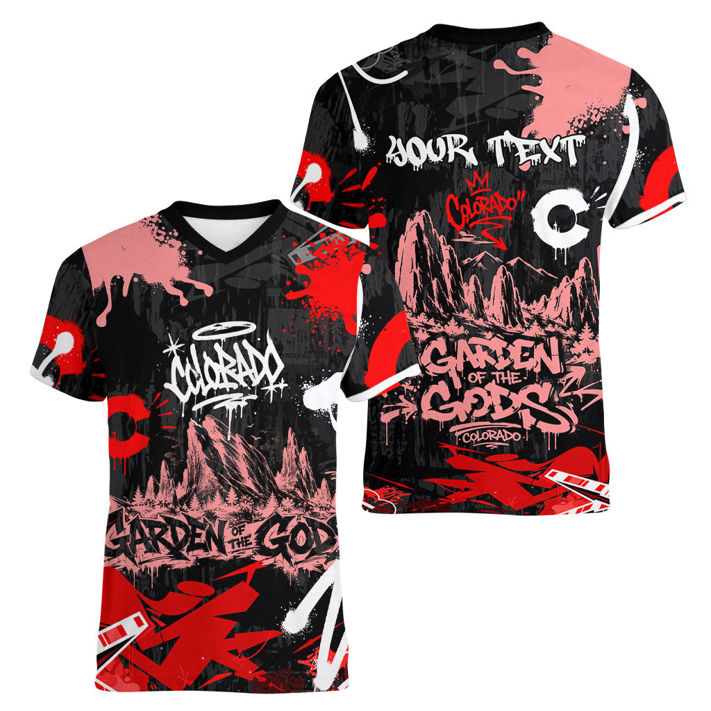 Personalized Colorado Garden Of The Gods Women V-Neck T-Shirt Urban Graffiti Paint Splatter Street Art