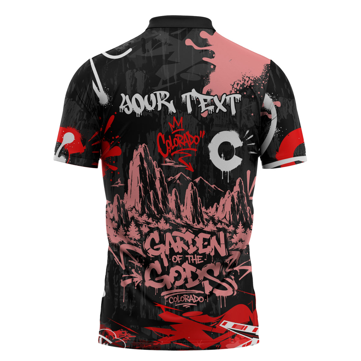 Personalized Colorado Garden Of The Gods Zipper Polo Shirt Urban Graffiti Paint Splatter Street Art