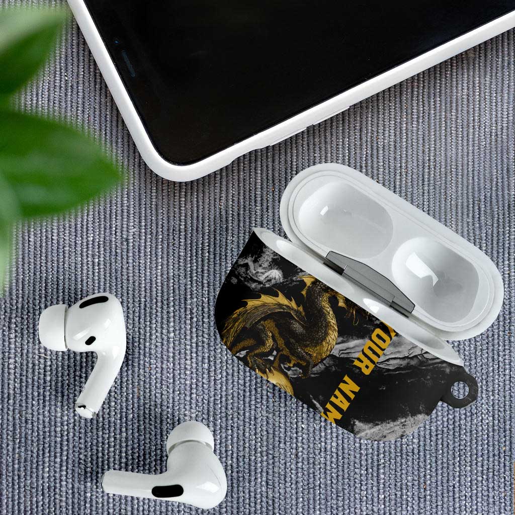 Golden Dragon and Bowling Ball Design AirPods Case with Marble Stone Texture and Custom Team Name Text - Wonder Print Shop