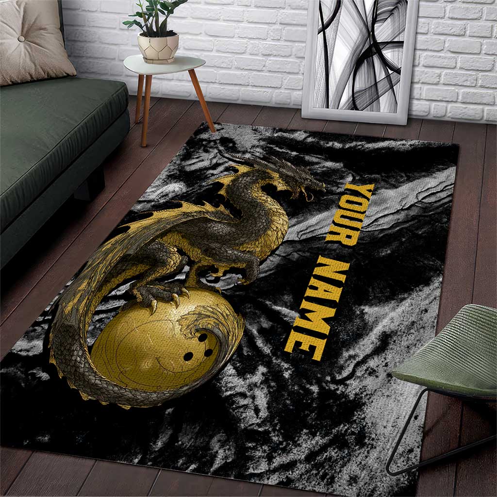 Golden Dragon and Bowling Ball Design Area Rug with Marble Stone Texture and Custom Team Name Text - Wonder Print Shop