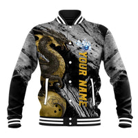 Golden Dragon and Bowling Ball Design Baseball Jacket with Marble Stone Texture and Custom Team Name Text - Wonder Print Shop