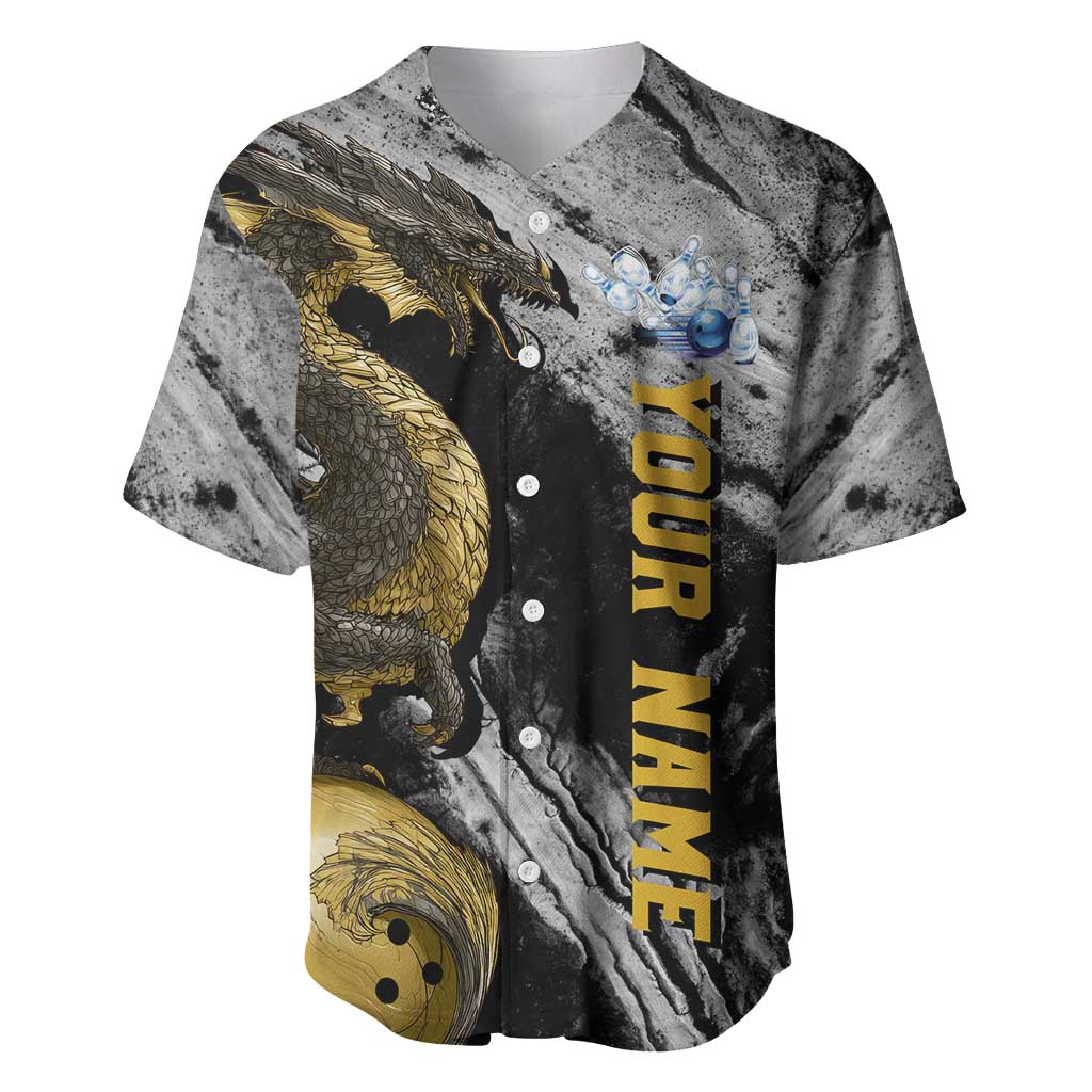 Golden Dragon and Bowling Ball Design Baseball Jersey with Marble Stone Texture and Custom Team Name Text - Wonder Print Shop