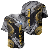 Golden Dragon and Bowling Ball Design Baseball Jersey with Marble Stone Texture and Custom Team Name Text - Wonder Print Shop