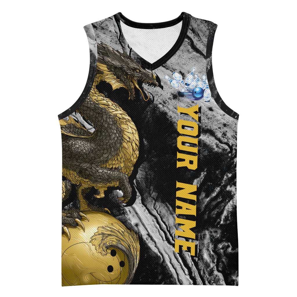 Golden Dragon and Bowling Ball Design Basketball Jersey with Marble Stone Texture and Custom Team Name Text - Wonder Print Shop