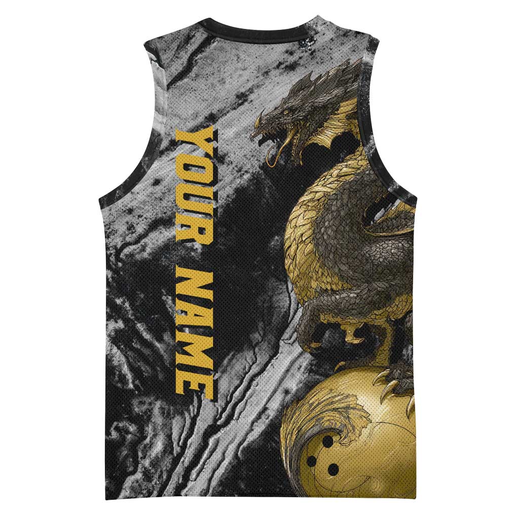 Golden Dragon and Bowling Ball Design Basketball Jersey with Marble Stone Texture and Custom Team Name Text - Wonder Print Shop