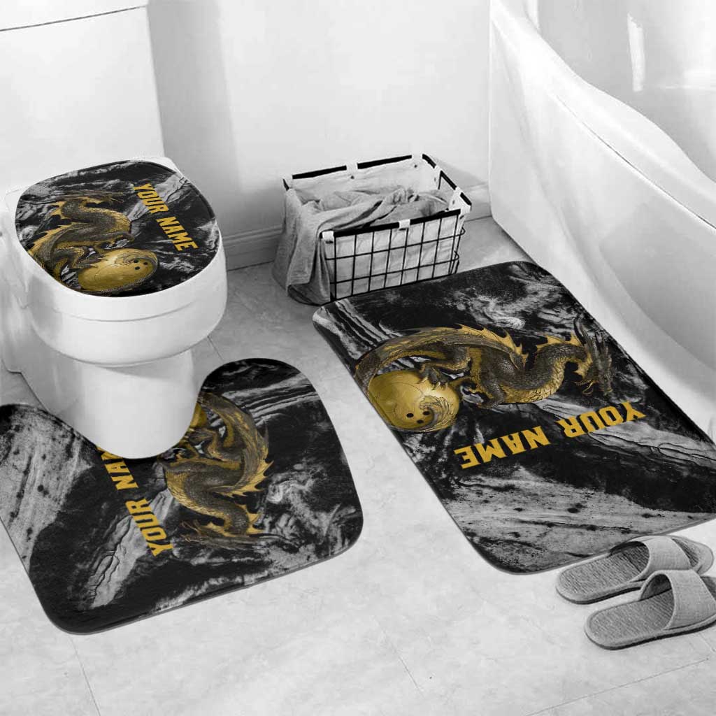 Golden Dragon and Bowling Ball Design Bathroom Set with Marble Stone Texture and Custom Team Name Text - Wonder Print Shop