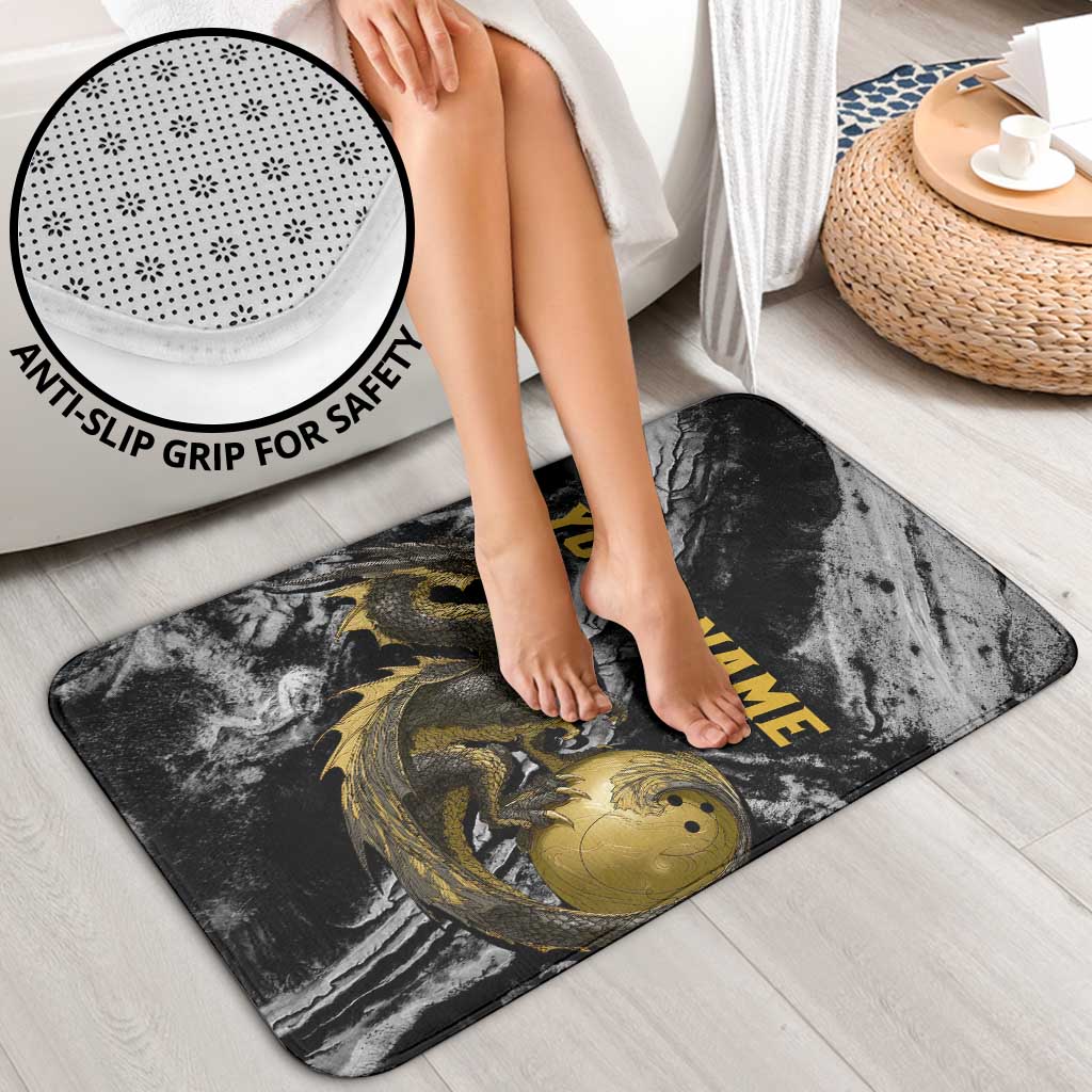 Golden Dragon and Bowling Ball Design Bathroom Set with Marble Stone Texture and Custom Team Name Text - Wonder Print Shop