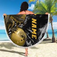 Golden Dragon and Bowling Ball Design Beach Blanket with Marble Stone Texture and Custom Team Name Text - Wonder Print Shop