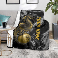 Golden Dragon and Bowling Ball Design Blanket with Marble Stone Texture and Custom Team Name Text - Wonder Print Shop