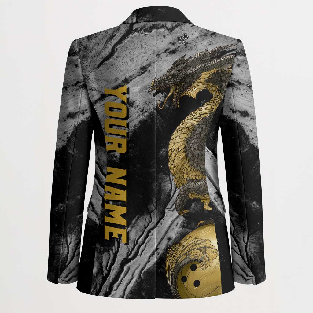 Golden Dragon and Bowling Ball Design Blazer with Marble Stone Texture and Custom Team Name Text - Wonder Print Shop