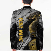 Golden Dragon and Bowling Ball Design Blazer with Marble Stone Texture and Custom Team Name Text - Wonder Print Shop