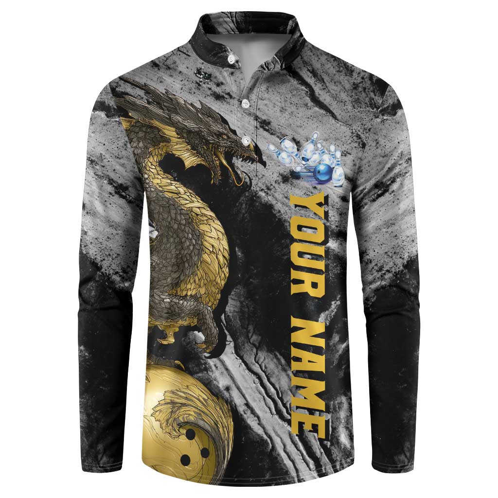 Golden Dragon and Bowling Ball Design Button Sweatshirt with Marble Stone Texture and Custom Team Name Text - Wonder Print Shop