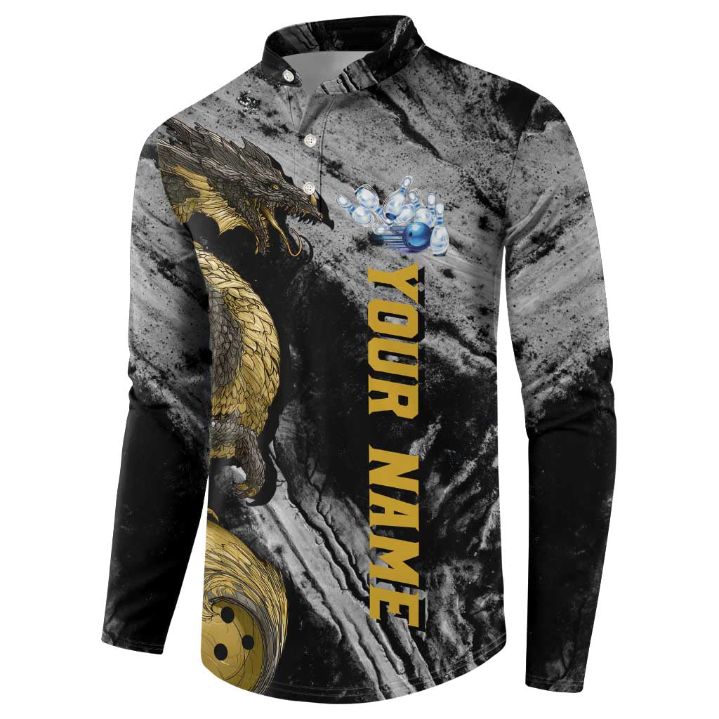 Golden Dragon and Bowling Ball Design Button Sweatshirt with Marble Stone Texture and Custom Team Name Text - Wonder Print Shop