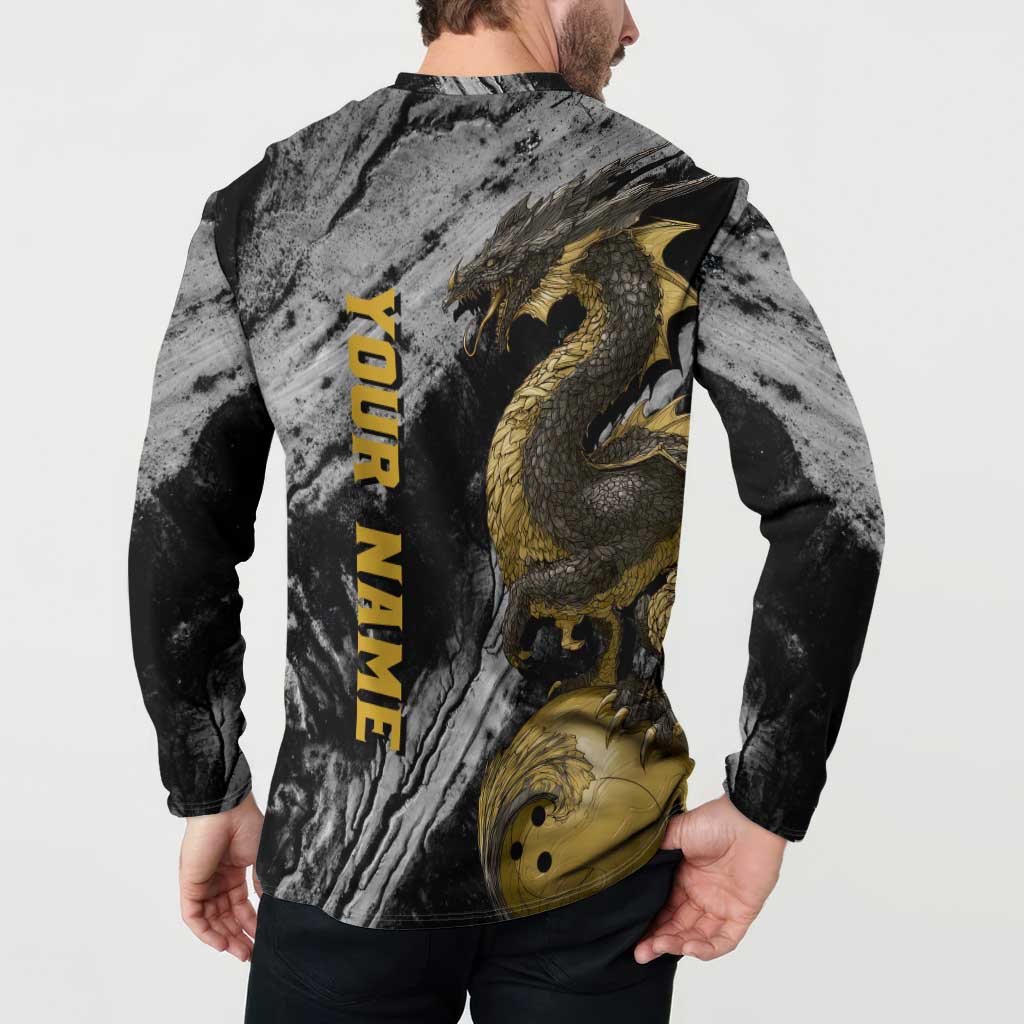 Golden Dragon and Bowling Ball Design Button Sweatshirt with Marble Stone Texture and Custom Team Name Text - Wonder Print Shop