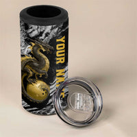 Golden Dragon and Bowling Ball Design 4 in 1 Can Cooler Tumbler with Marble Stone Texture and Custom Team Name Text - Wonder Print Shop