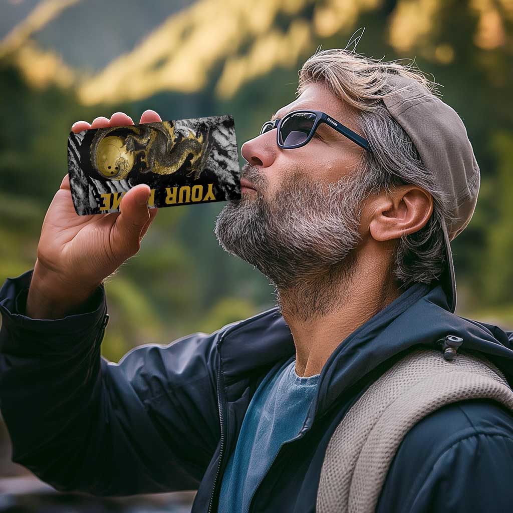 Golden Dragon and Bowling Ball Design 4 in 1 Can Cooler Tumbler with Marble Stone Texture and Custom Team Name Text - Wonder Print Shop