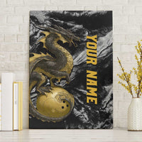 Golden Dragon and Bowling Ball Design Canvas Wall Art with Marble Stone Texture and Custom Team Name Text - Wonder Print Shop