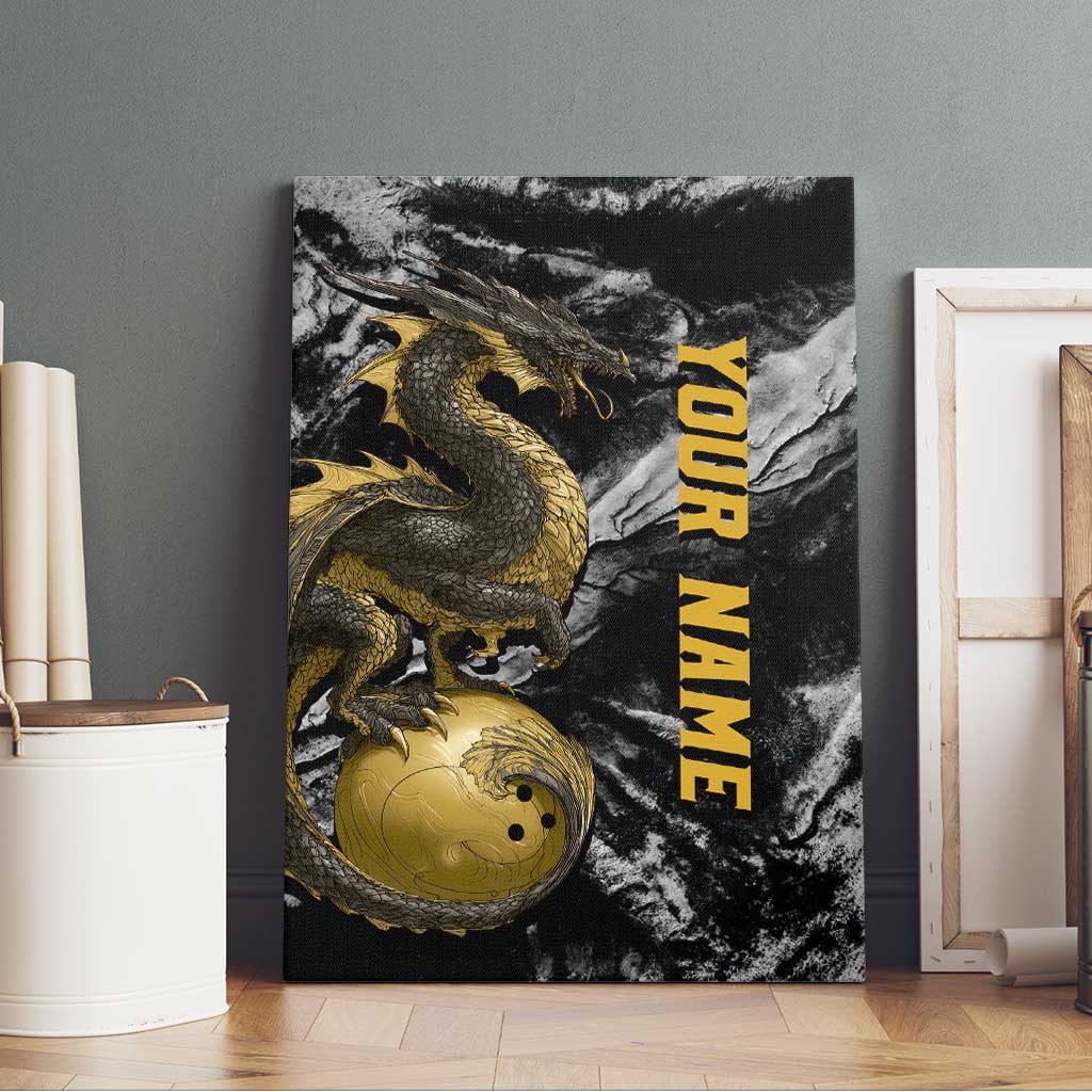 Golden Dragon and Bowling Ball Design Canvas Wall Art with Marble Stone Texture and Custom Team Name Text - Wonder Print Shop