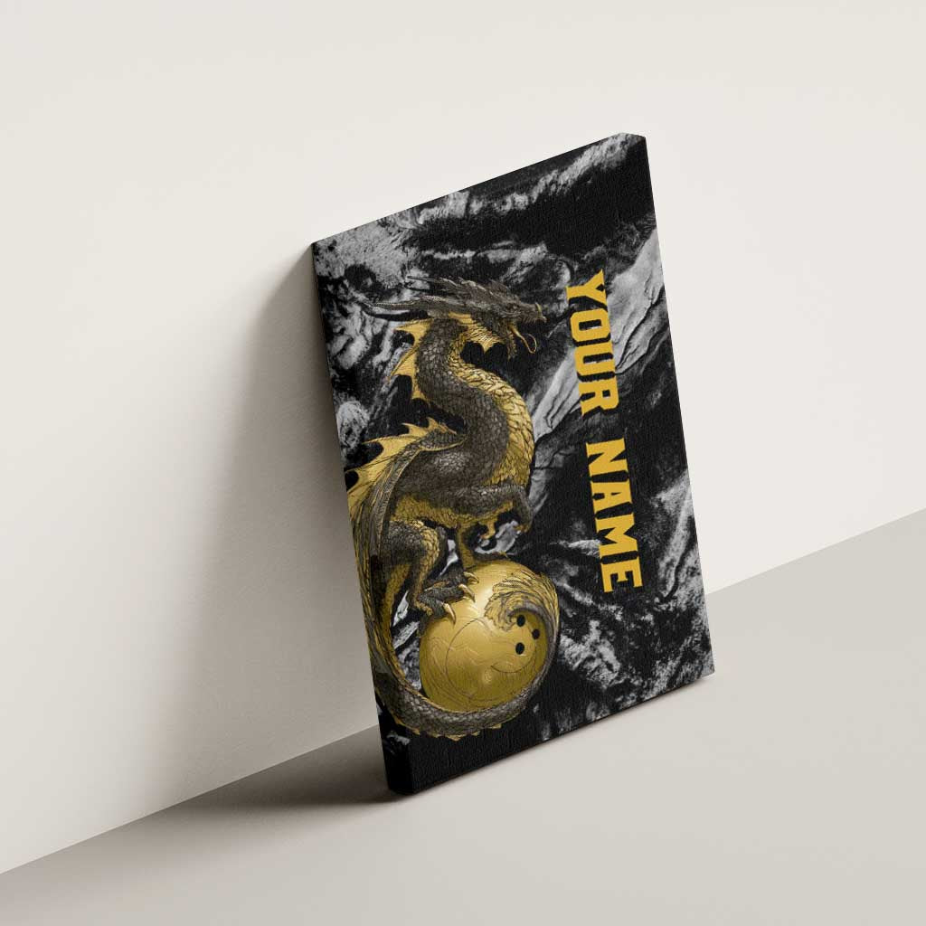 Golden Dragon and Bowling Ball Design Canvas Wall Art with Marble Stone Texture and Custom Team Name Text - Wonder Print Shop