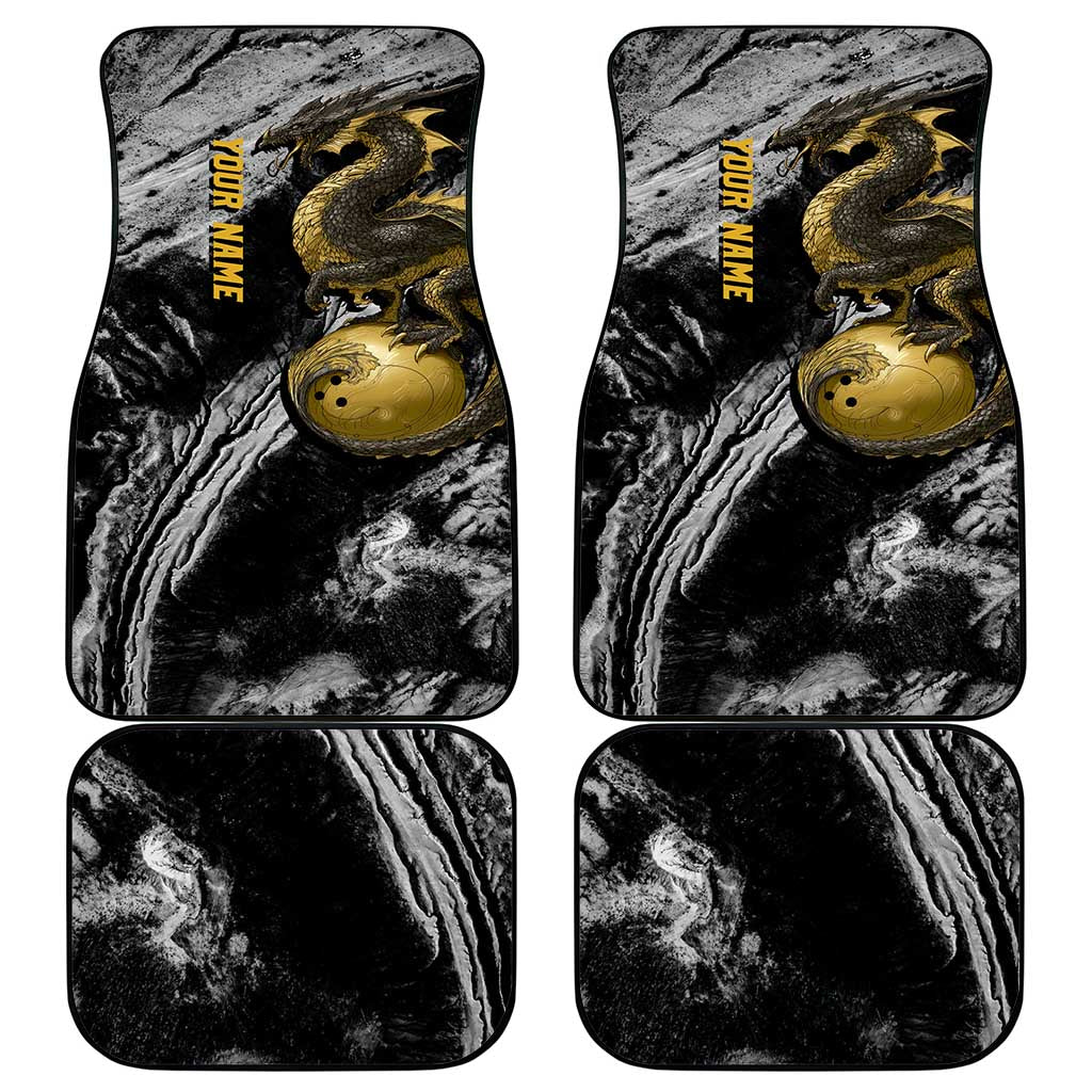 Golden Dragon and Bowling Ball Design Car Mats with Marble Stone Texture and Custom Team Name Text - Wonder Print Shop