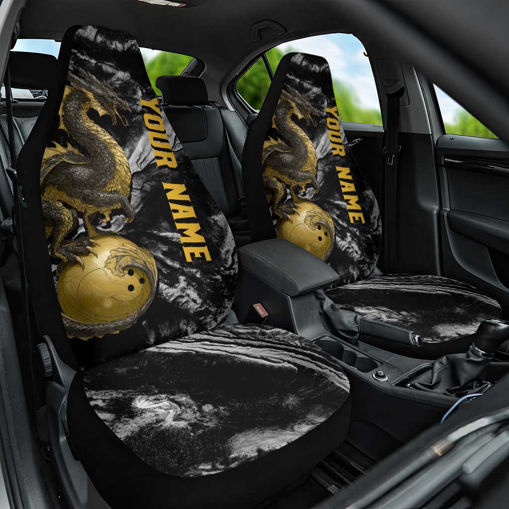 Golden Dragon and Bowling Ball Design Car Seat Cover with Marble Stone Texture and Custom Team Name Text - Wonder Print Shop