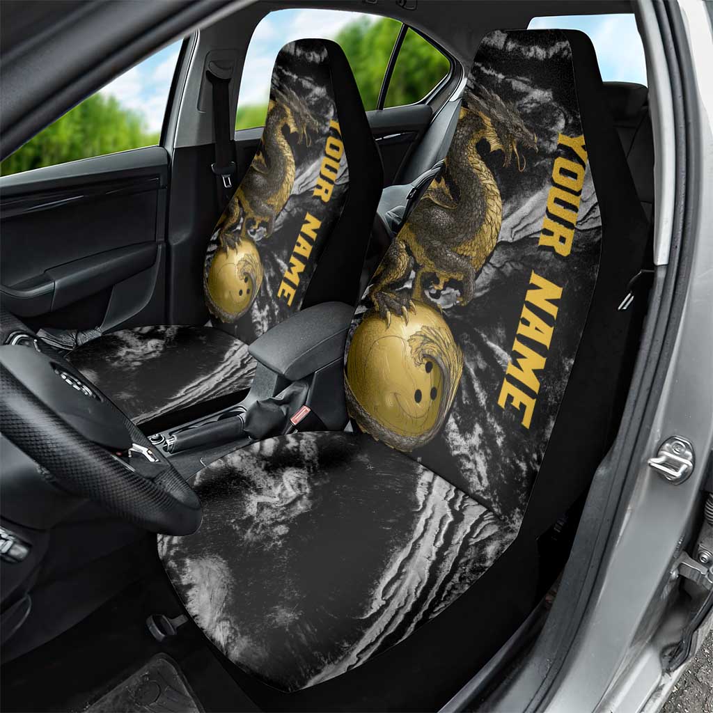Golden Dragon and Bowling Ball Design Car Seat Cover with Marble Stone Texture and Custom Team Name Text - Wonder Print Shop