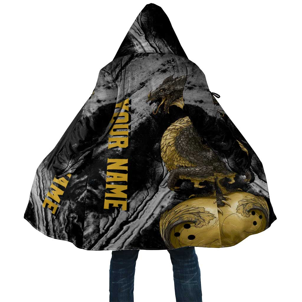 Golden Dragon and Bowling Ball Design Cloak with Marble Stone Texture and Custom Team Name Text - Wonder Print Shop