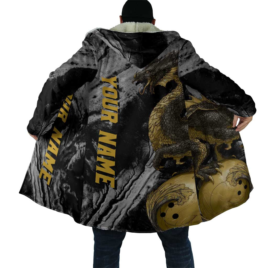 Golden Dragon and Bowling Ball Design Cloak with Marble Stone Texture and Custom Team Name Text - Wonder Print Shop