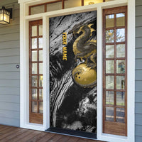 Golden Dragon and Bowling Ball Design Door Cover with Marble Stone Texture and Custom Team Name Text - Wonder Print Shop