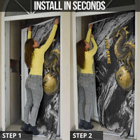 Golden Dragon and Bowling Ball Design Door Cover with Marble Stone Texture and Custom Team Name Text - Wonder Print Shop