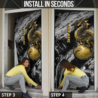Golden Dragon and Bowling Ball Design Door Cover with Marble Stone Texture and Custom Team Name Text - Wonder Print Shop