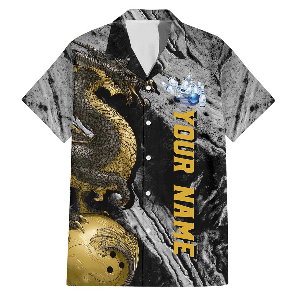 Golden Dragon and Bowling Ball Design Family Matching Mermaid Dress and Hawaiian Shirt with Marble Stone Texture and Custom Team Name Text - Wonder Print Shop