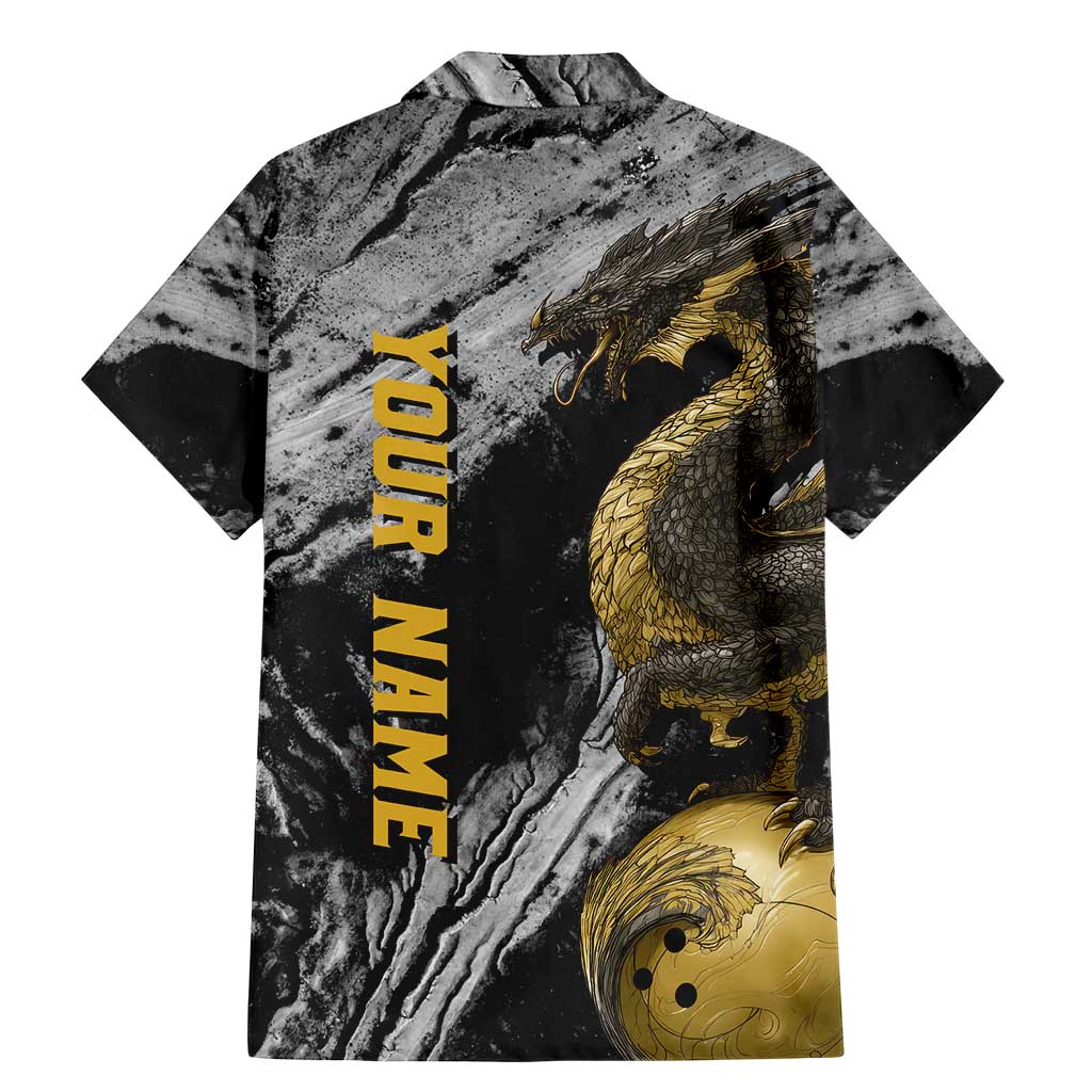 Golden Dragon and Bowling Ball Design Family Matching Mermaid Dress and Hawaiian Shirt with Marble Stone Texture and Custom Team Name Text - Wonder Print Shop