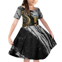 Golden Dragon and Bowling Ball Design Family Matching Off Shoulder Short Dress and Hawaiian Shirt with Marble Stone Texture and Custom Team Name Text - Wonder Print Shop