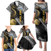 Golden Dragon and Bowling Ball Design Family Matching Puletasi and Hawaiian Shirt with Marble Stone Texture and Custom Team Name Text - Wonder Print Shop