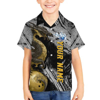 Golden Dragon and Bowling Ball Design Family Matching Puletasi and Hawaiian Shirt with Marble Stone Texture and Custom Team Name Text - Wonder Print Shop