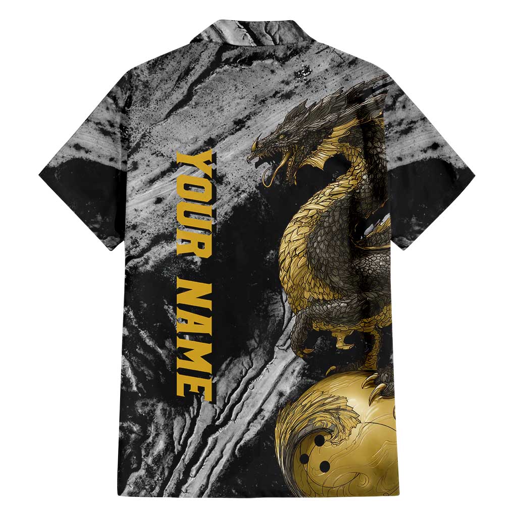 Golden Dragon and Bowling Ball Design Family Matching Summer Maxi Dress and Hawaiian Shirt with Marble Stone Texture and Custom Team Name Text - Wonder Print Shop