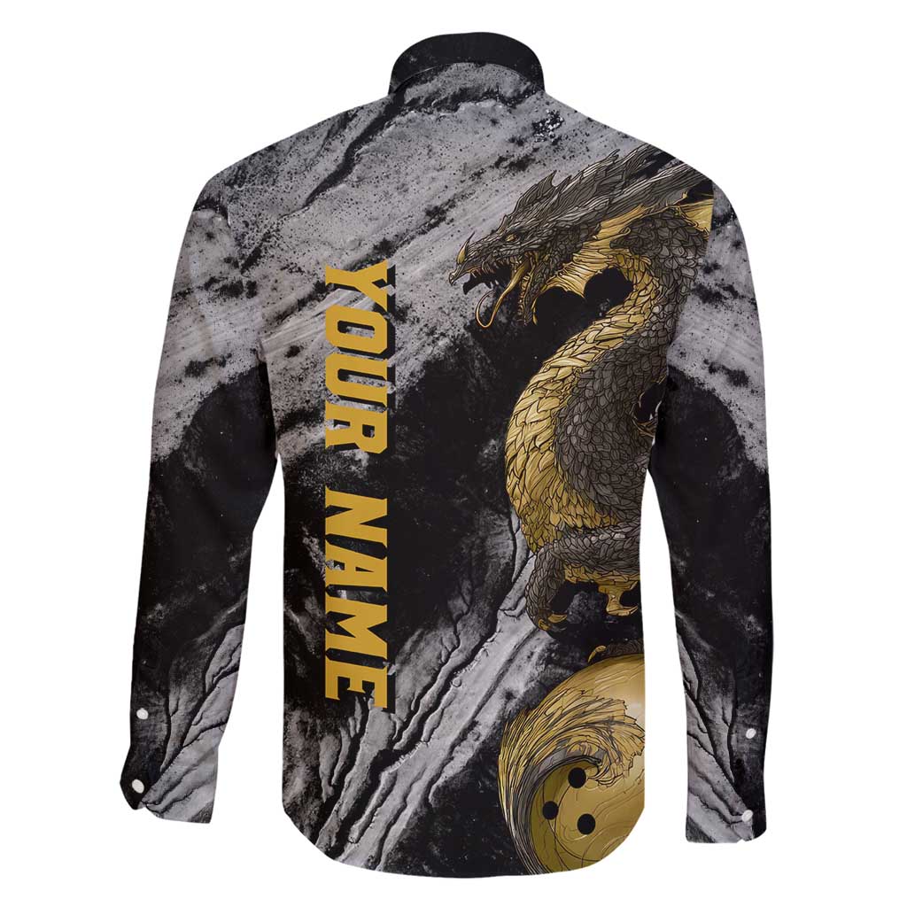 Golden Dragon and Bowling Ball Design Family Matching Tank Maxi Dress and Hawaiian Shirt with Marble Stone Texture and Custom Team Name Text - Wonder Print Shop