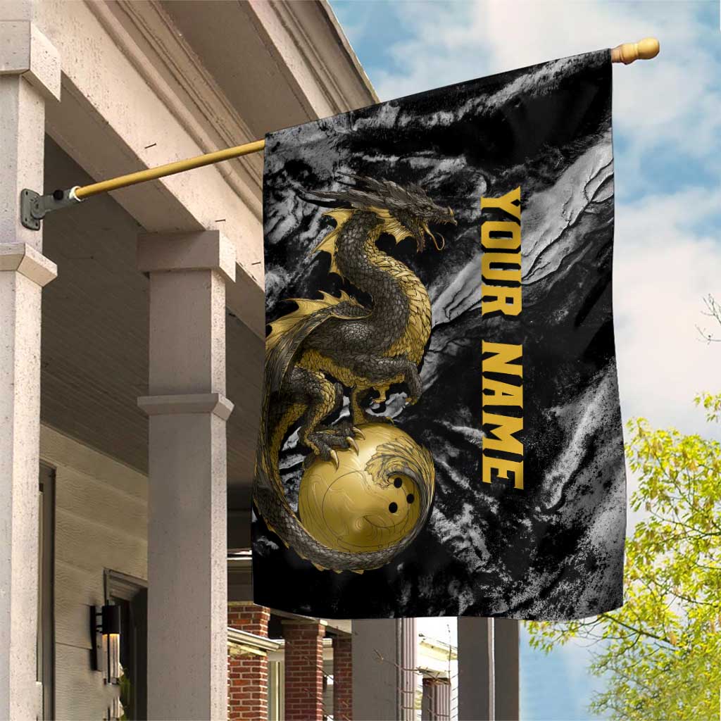 Golden Dragon and Bowling Ball Design Garden Flag with Marble Stone Texture and Custom Team Name Text - Wonder Print Shop