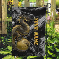 Golden Dragon and Bowling Ball Design Garden Flag with Marble Stone Texture and Custom Team Name Text - Wonder Print Shop