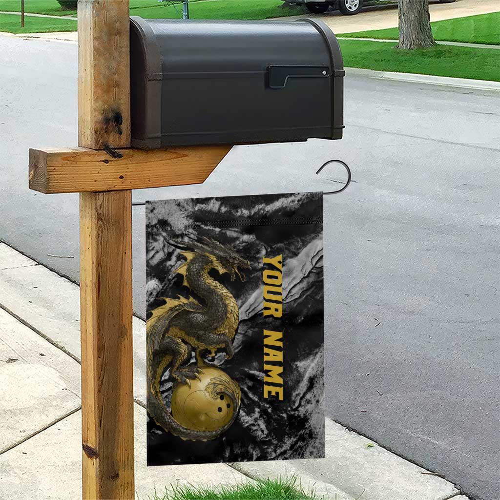 Golden Dragon and Bowling Ball Design Garden Flag with Marble Stone Texture and Custom Team Name Text - Wonder Print Shop