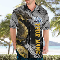 Golden Dragon and Bowling Ball Design Hawaiian Shirt with Marble Stone Texture and Custom Team Name Text - Wonder Print Shop