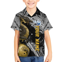 Golden Dragon and Bowling Ball Design Hawaiian Shirt with Marble Stone Texture and Custom Team Name Text - Wonder Print Shop