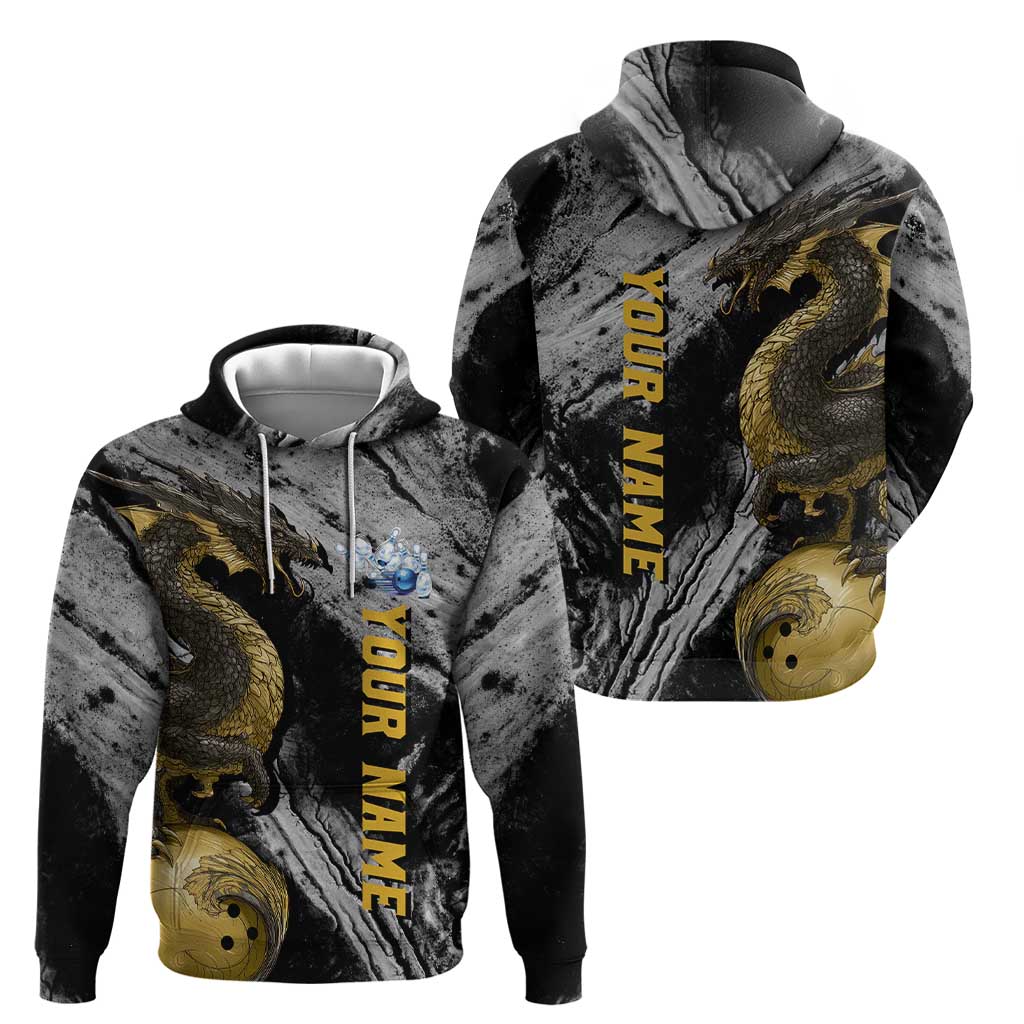 Golden Dragon and Bowling Ball Design Hoodie with Marble Stone Texture and Custom Team Name Text - Wonder Print Shop