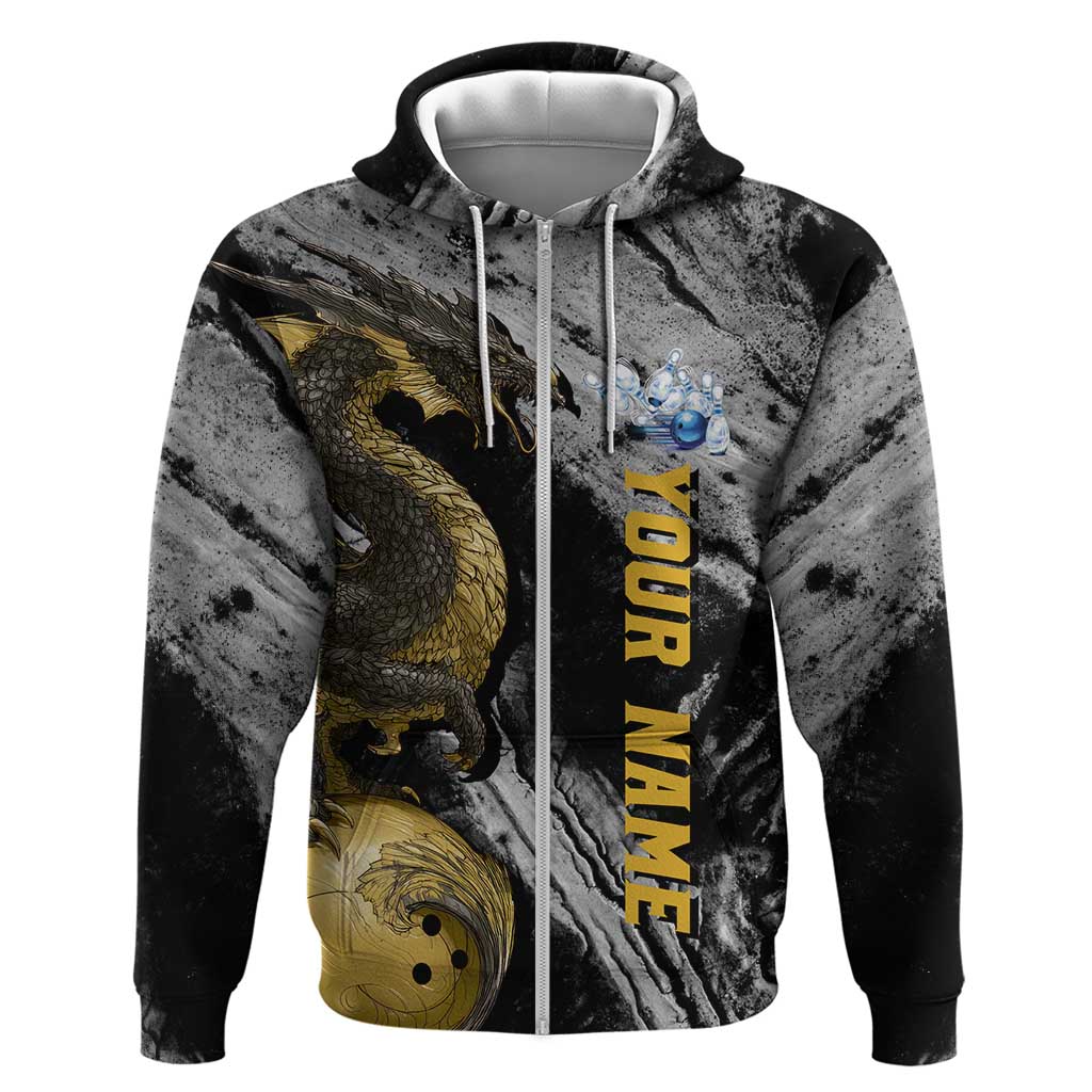 Golden Dragon and Bowling Ball Design Hoodie with Marble Stone Texture and Custom Team Name Text - Wonder Print Shop