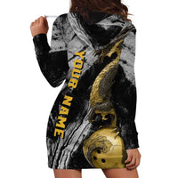 Golden Dragon and Bowling Ball Design Hoodie Dress with Marble Stone Texture and Custom Team Name Text - Wonder Print Shop