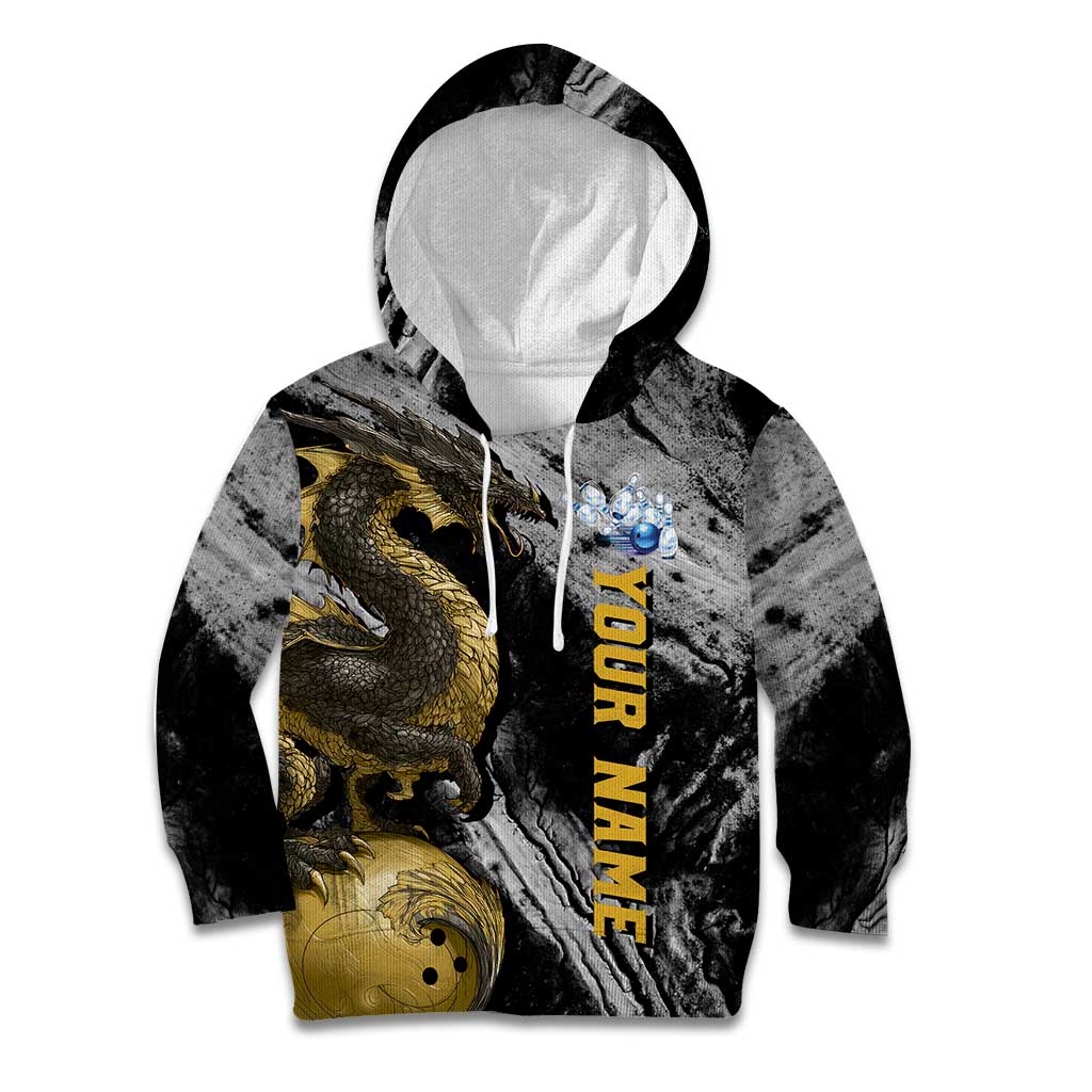 Golden Dragon and Bowling Ball Design Kid Hoodie with Marble Stone Texture and Custom Team Name Text - Wonder Print Shop