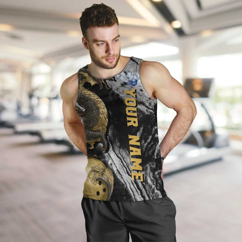 Golden Dragon and Bowling Ball Design Men Tank Top with Marble Stone Texture and Custom Team Name Text - Wonder Print Shop