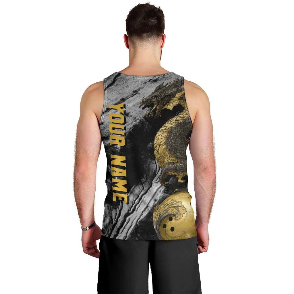 Golden Dragon and Bowling Ball Design Men Tank Top with Marble Stone Texture and Custom Team Name Text - Wonder Print Shop
