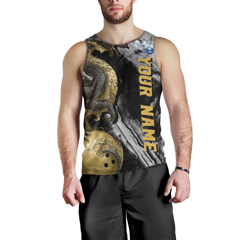 Golden Dragon and Bowling Ball Design Men Tank Top with Marble Stone Texture and Custom Team Name Text - Wonder Print Shop